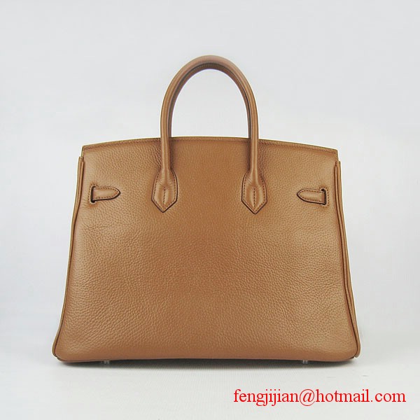 Hermes 35cm Embossed Veins Leather Bag Light Coffee 6089 Silver Hardware